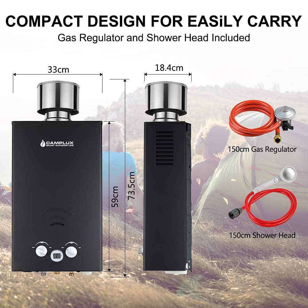 Camplux BW264BC 10L Instant Gas Water Heater Outdoor, Tankless Portable Water  Heater with Rain Cap, On-Demand LPG Boiler for Camping Shower RV Trip Horse  Washing, A+ : Amazon.co.uk: DIY u0026 Tools