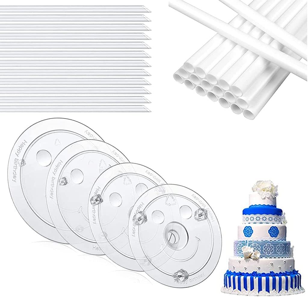 PSGGARY 28 Pieces Plastic Cake Dowel Rods Set 12 Pcs White Plastic Cake Dowel Rods