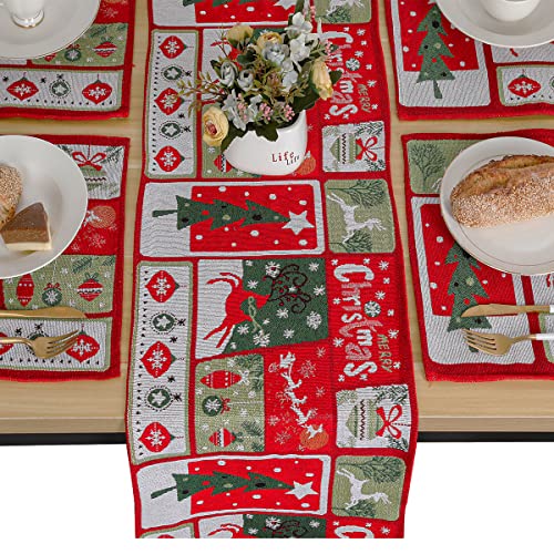 ANPPEX ANPI Weihnachten Tischläufer und Tischsets, Weihnachten Bestickte Tischsets für Daheim Abendessen Party Tabelle Dekoration Cover