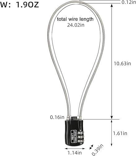 Miniatura 2 de Candado de combinación de cable de acero de 3 dígitos, diámetro del alambre de 324 pulgadas, circunferencia de 24 pulgadas, para equipaje de viaje,