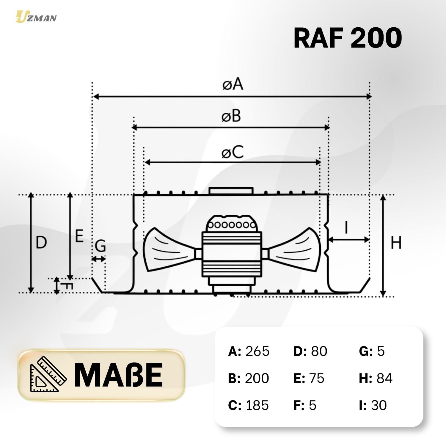 Uzman Industrie Axiallüfter, RAF200 bis RAF350 Wählbar, 765m³/h bis 3700m³/h Wandventilator, Axial Ventilator Gebläse Lüfter Fensterlüfter Wandlüfter 230V (RAF⌀200 (765m³/h))
