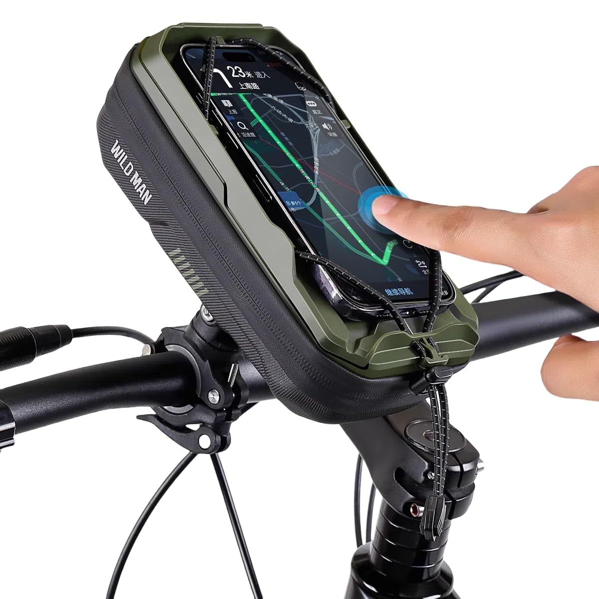 WILD MAN Borsa da manubrio per bicicletta, borsa per bicicletta, custodia anteriore con supporto per telefono, compatibile con telefoni sotto i 6,8 pollici (GX330, grigio)