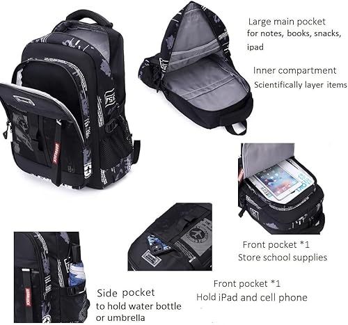 Miniatura 4 de Mochila con ruedas para niños y niñas, mochila escolar con ruedas para escuela primaria secundaria, bolsa de equipaje, D 6 Ruedas-negro Blanco,