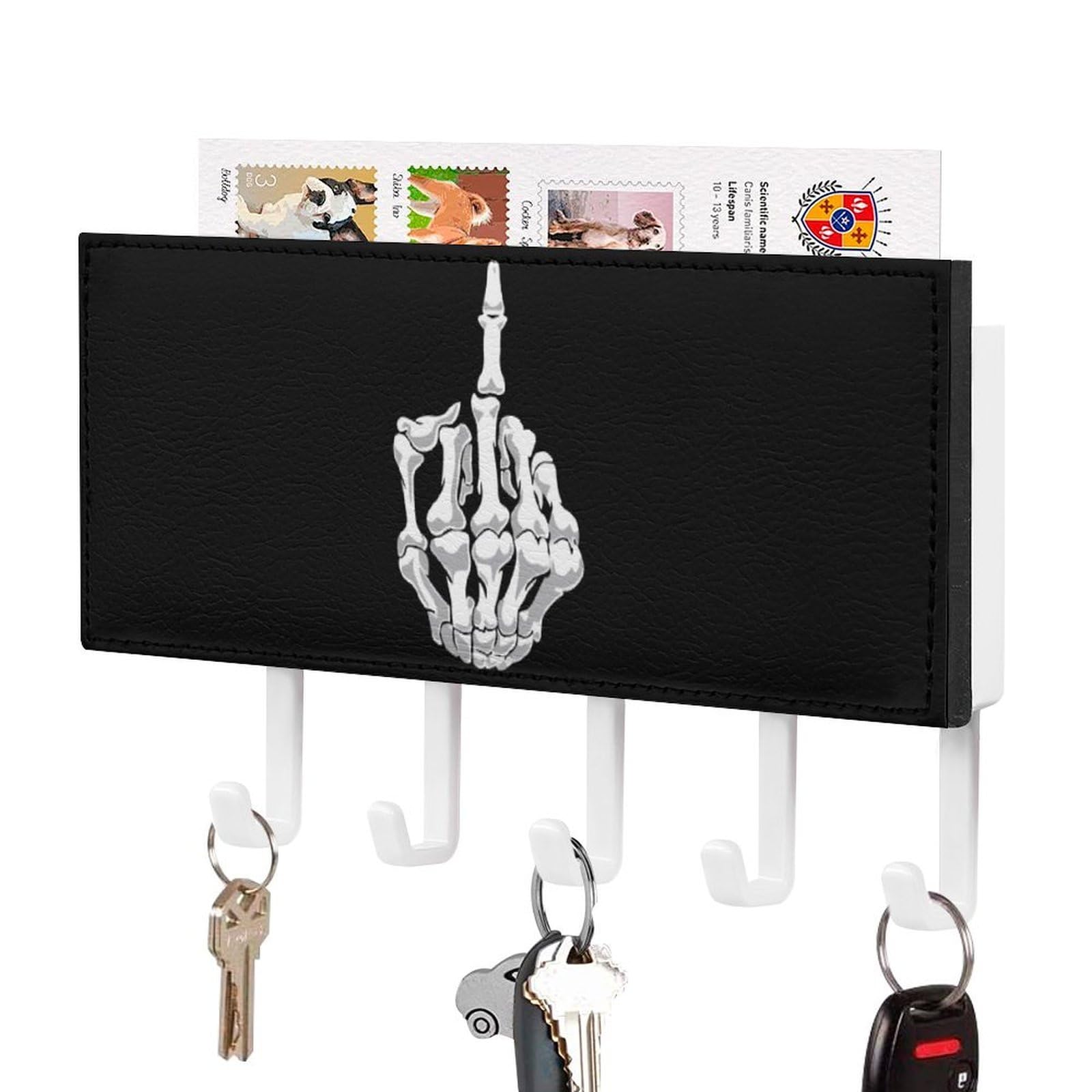 NCLQVJXZKHW Skull Middle Finger Key Holder with 5 Hooks Key Hooks Wall Mounted Key Racks Key Hanger Organiser Shelf