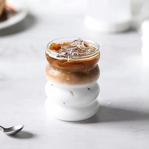 Miniatura 9 de Ework4U Juego de 4 vasos con popote de vidrio de 14 onzas, vasos de cóctel, vasos de café helado, vasos de cerveza, ideal para agua, refrescos, té,