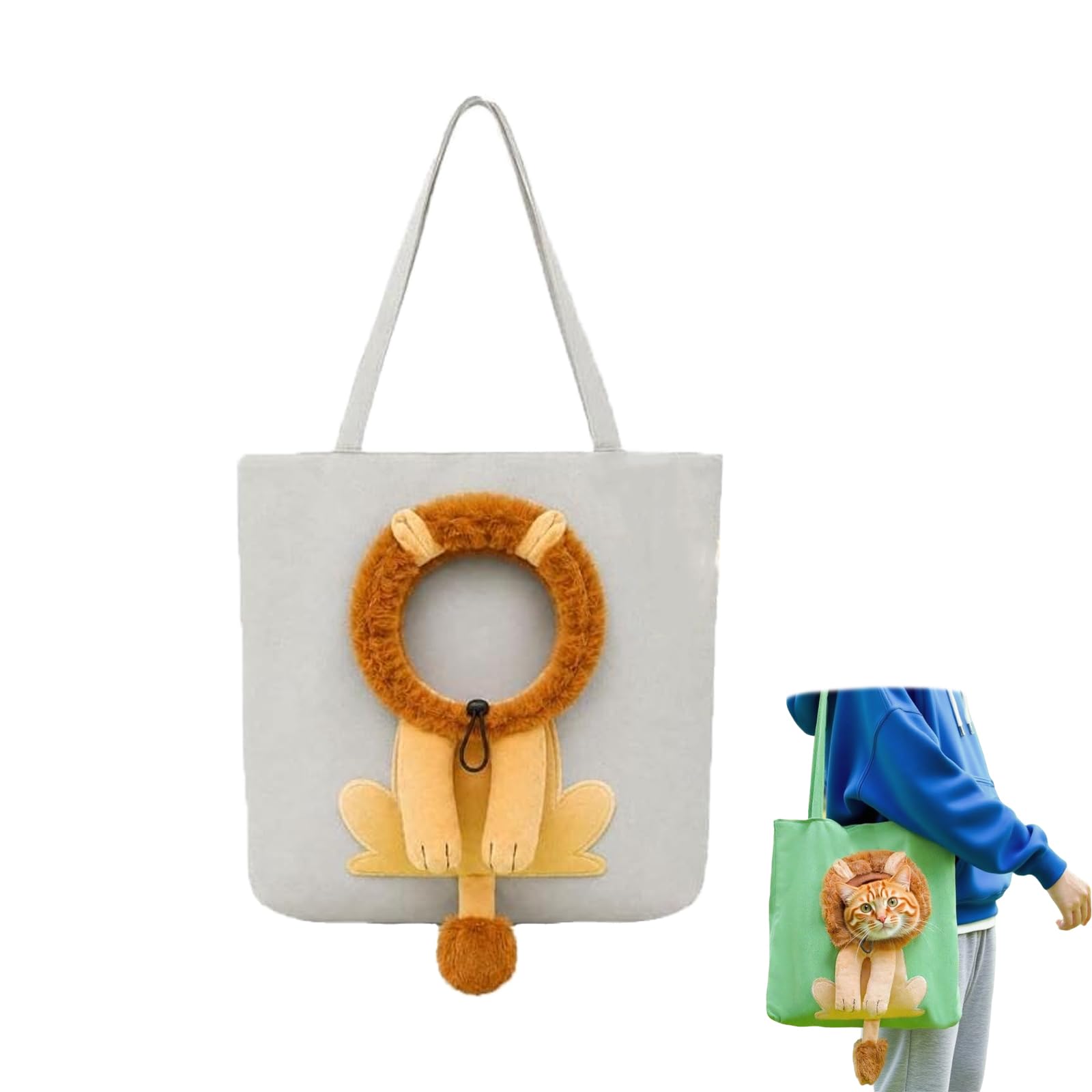 Cute Dew Head Shape Cat Bag, Paw Peek Canvas Pet Carrier Bag，Lion A：L