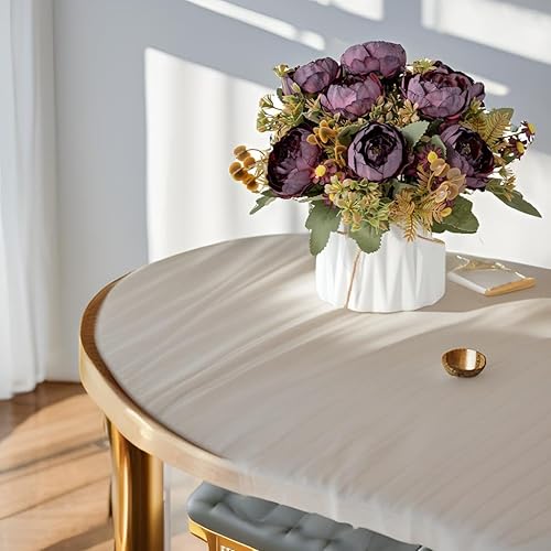 Miniatura 5 de Hbluefat - Flores artificiales con jarrón, flores de seda artificiales en jarrón de cerámica, pequeño arreglo de flores falsas para decoración de