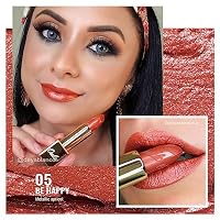 OULAC Lippenstift Metallic Glanz Finish, Orangefarbener Farbton, Hochpigmentierter, Kein Körniges Gefühl, Langlebig, Feuchtigkeitsspendende Formel, Vegan, 4.3g, (05) Be Happy – Ansicht 2