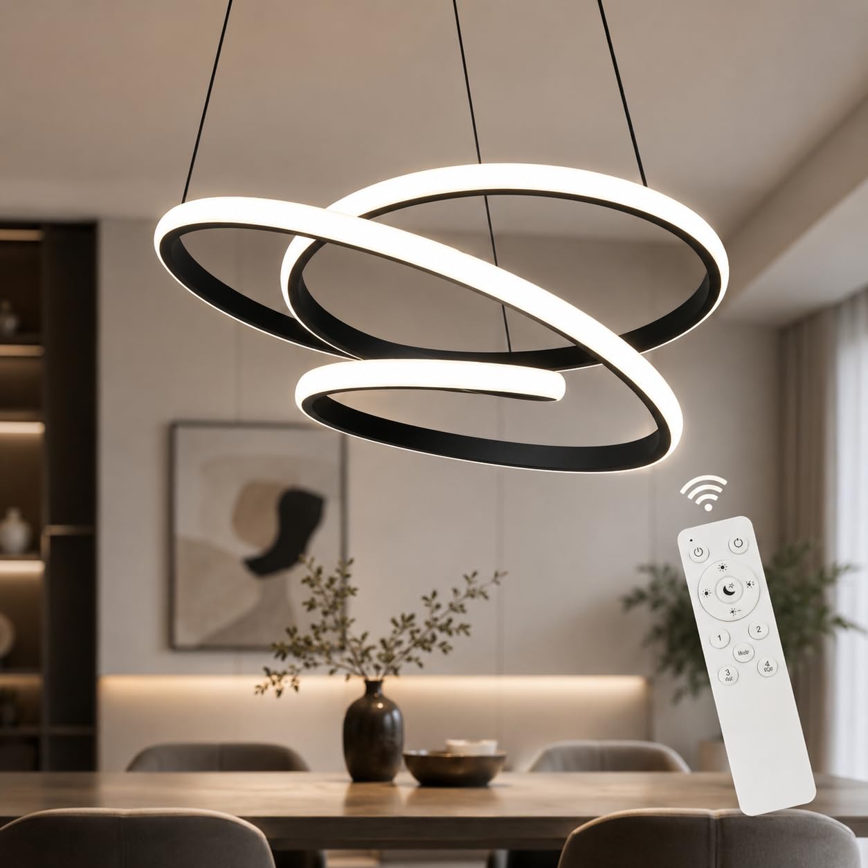 Lámpara Colgante LED 68W, Lámpara de Techo Moderna Anillo Blanco, Regulable con Mando a Distancia (3000K-5000K), Altura Ajustable 120cm, Luz para Salón, Comedor, Dormitorio