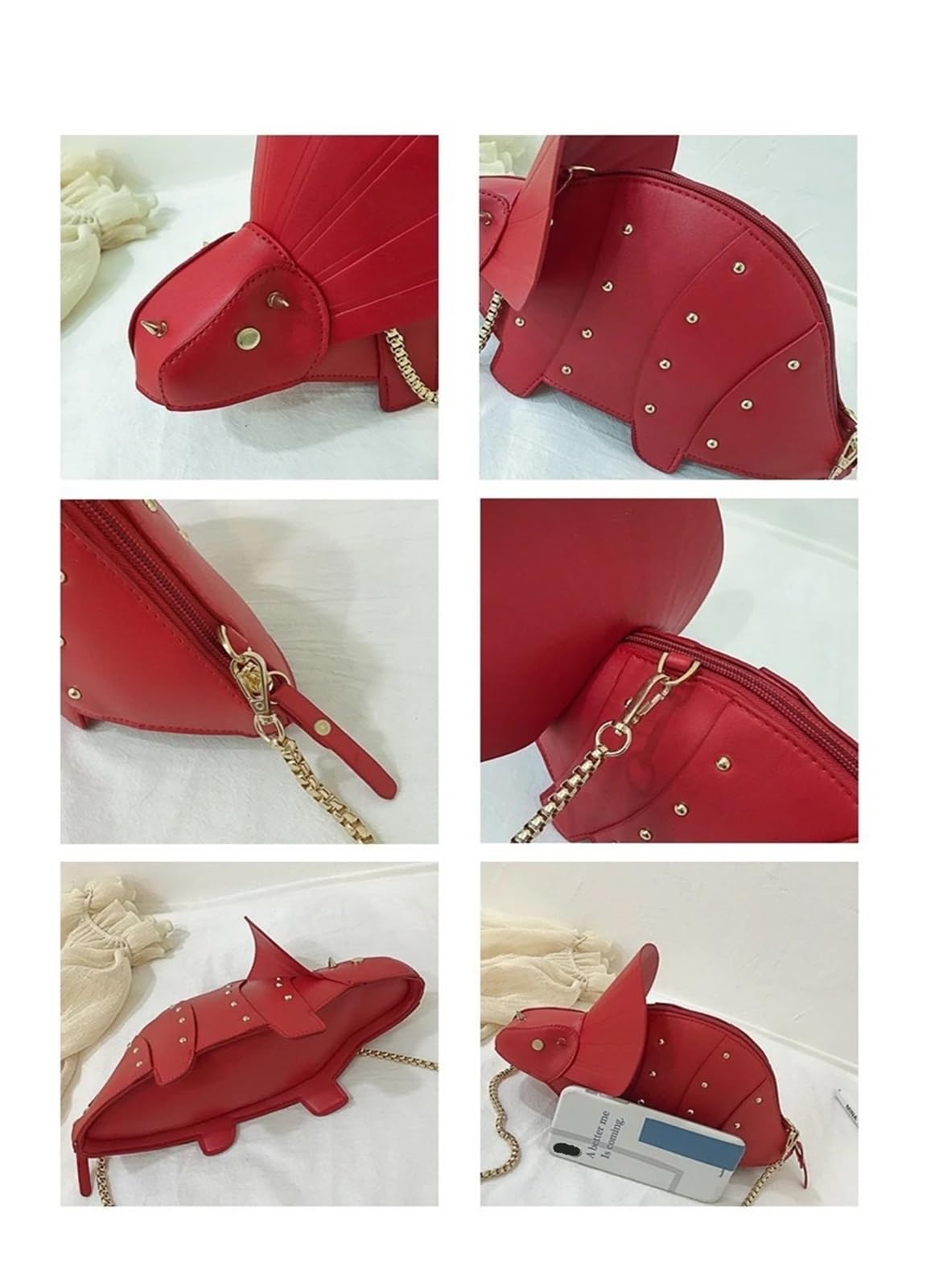 Bolso Tachuelas Bolso de hombro tipo bandolera de piel sintética con forma de dinosaurio y cadena con remaches, Mini bolso de mano for la compra