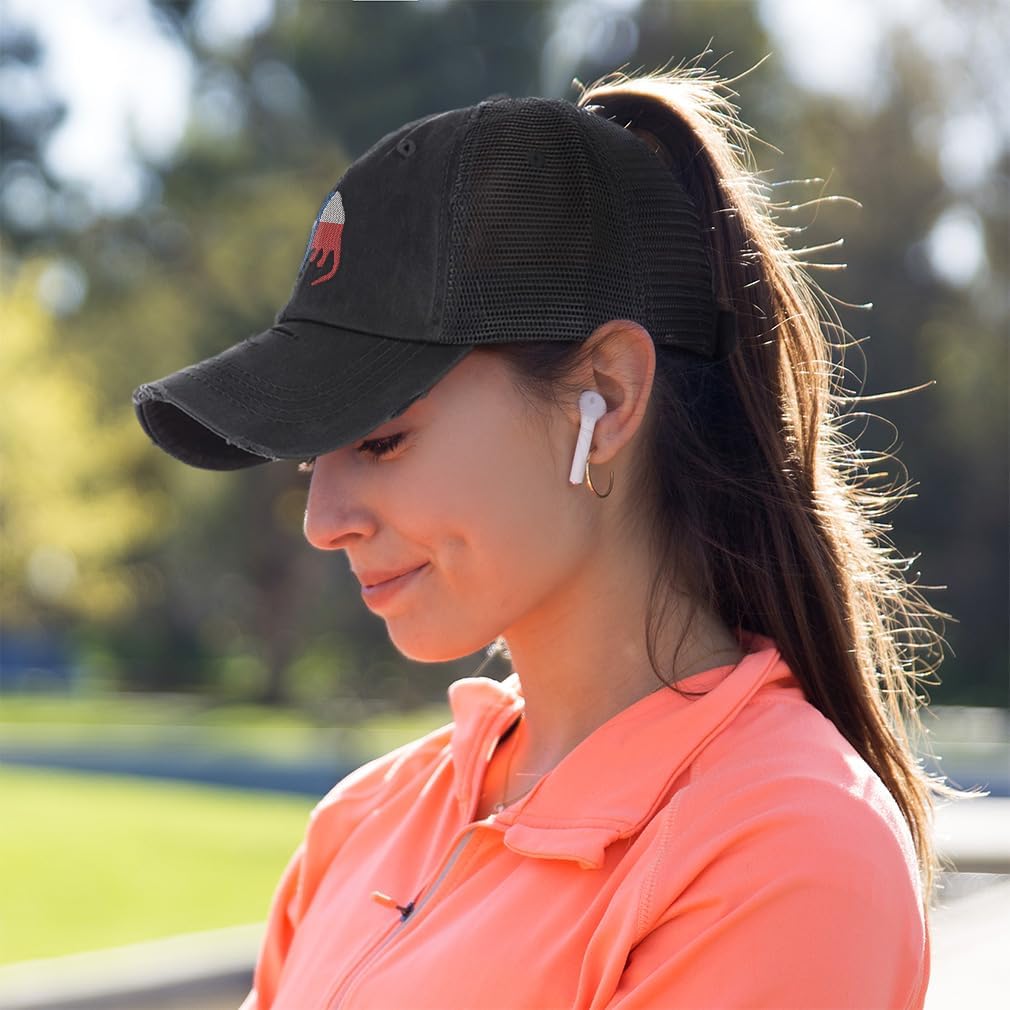 Speedy Pros Ponytail Cap Women's Baseball Cap Embroidered Armadillo Texas Flag Embroidery Cotton - Image 2