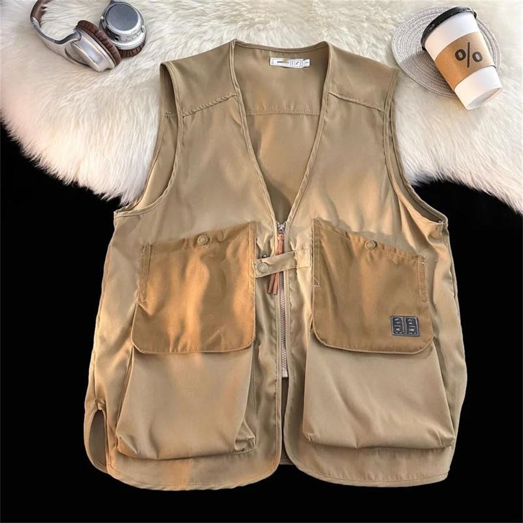 Men's Autumn Patchwork V Neck Zip Pocket Loose Sports Vest