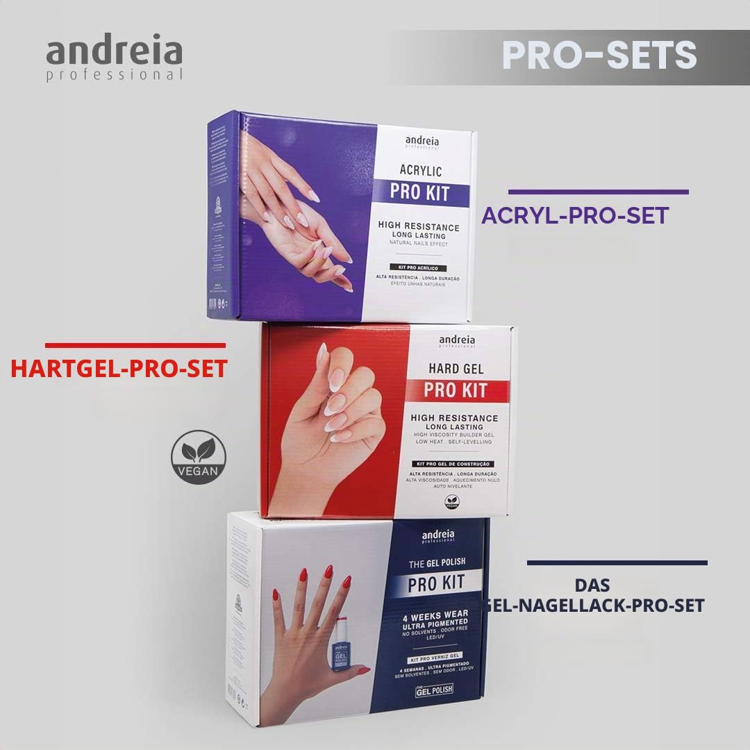 Andreia Professional Hard Gel Nail Kit PRO für Maniküre und Gellack mit Aufbaugel, Ultrabond Nagelgrundierung, Nagellack, Extra Glow, Prep Clean Cleanser, Nagelfeile, Handtuch und Bürste