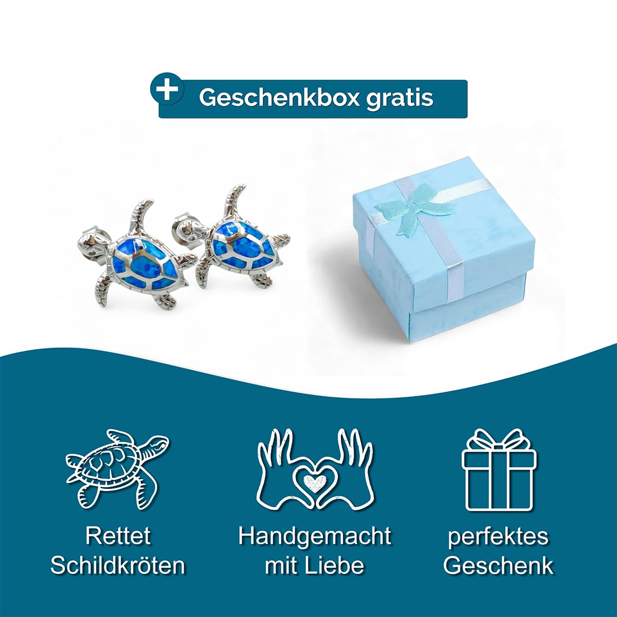 Turtles żółw ze srebra próby 925 z GPS Live Tracking + aplikacja – kolczyki damskie na chrzciny, dla dziewcząt, kobiet, prezent, 2,5 x 2,5 cm, srebro wysokiej próby 925, opal