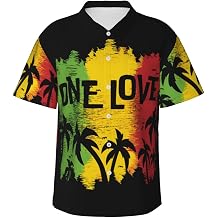 One Love Jamaican Rasta Reggae Mens Beach Shirts Tropical Short Sleeve Button Down Shirt Summer Top for Men