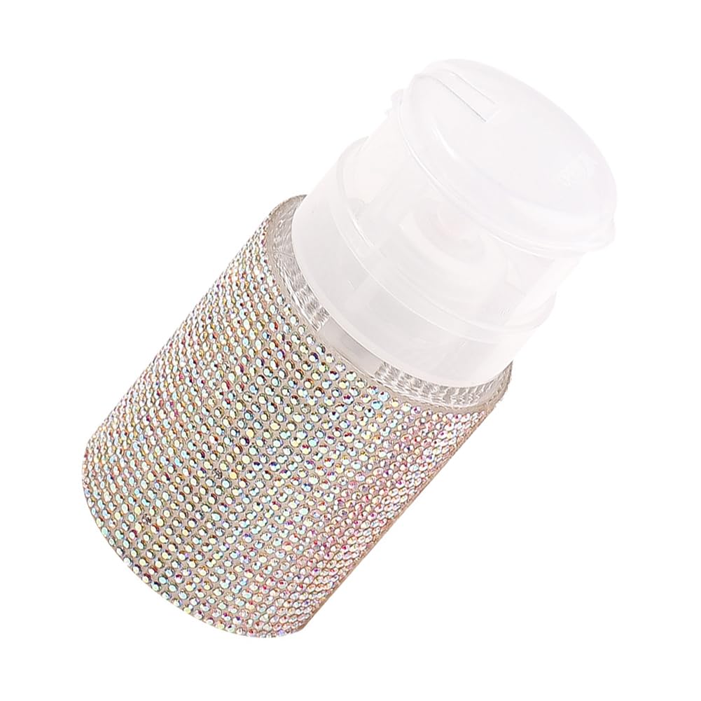 lasenersm 1 Piece Pump Dispenser Bottle Plastic Nail Pumping Bottles Rhinestone Refillable Empty Push Down Pump Dispenser Bottles Push Down Nail Polish Remover Bottle, White-image-24