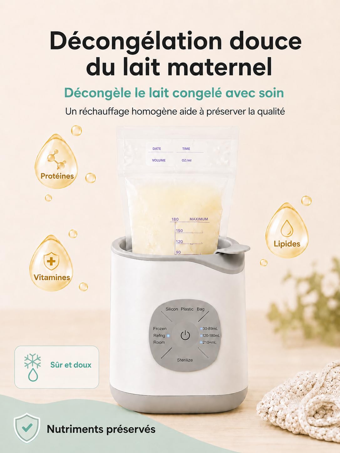 Chauffe Biberon, Grownsy Chauffe Biberon Bébé Électrique Rapide 9 en 1 pour Lait Maternel ou Formule Technologie de Bain-marie, Arrêt Automatique Sans BPA Stérilisateur
