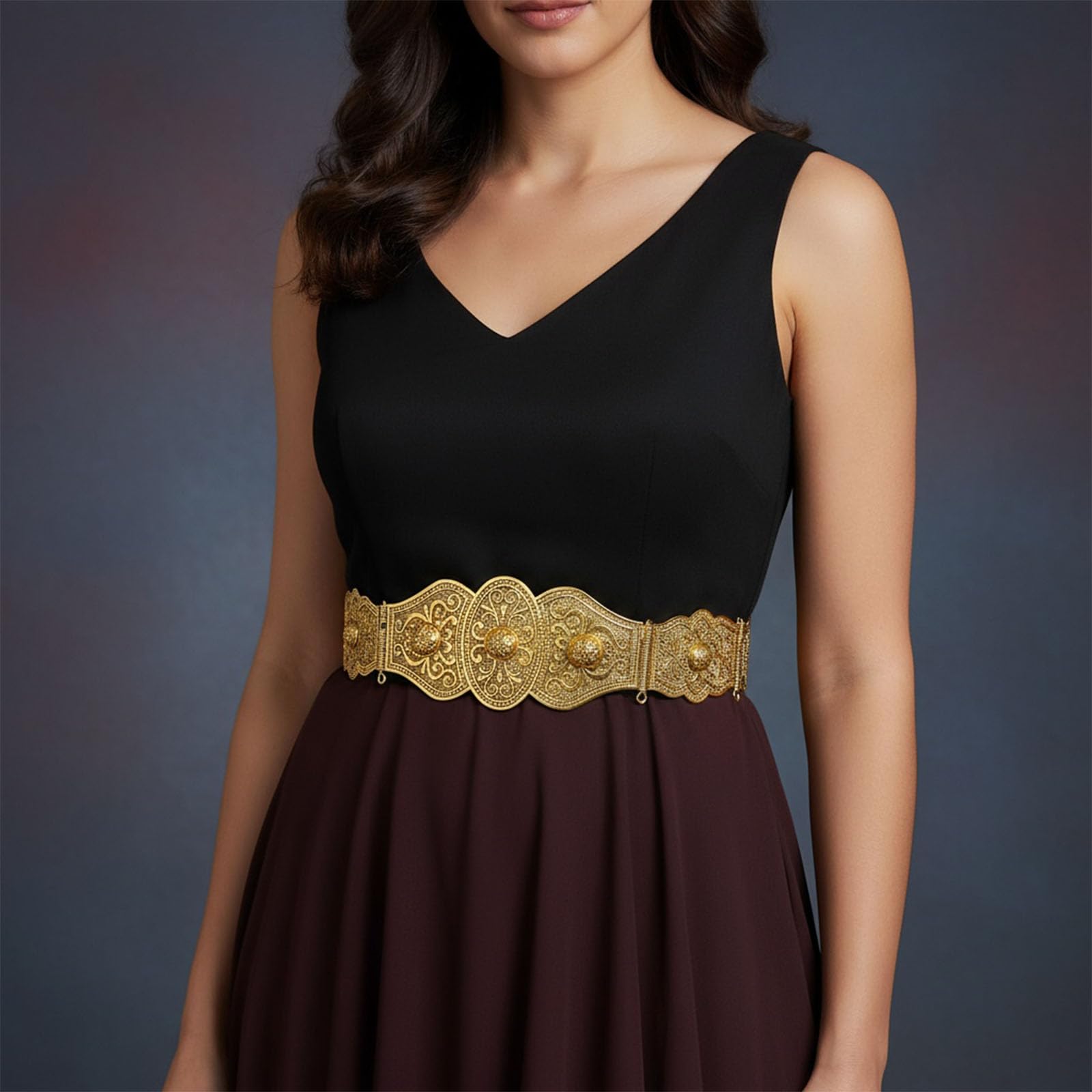 Elegante cinturón de cintura con talla de flores para mujer, accesorio de cintura ajustable para fiestas en la playa y eventos nupciales, elegante cinturón de cadena de cintura con talla de flores