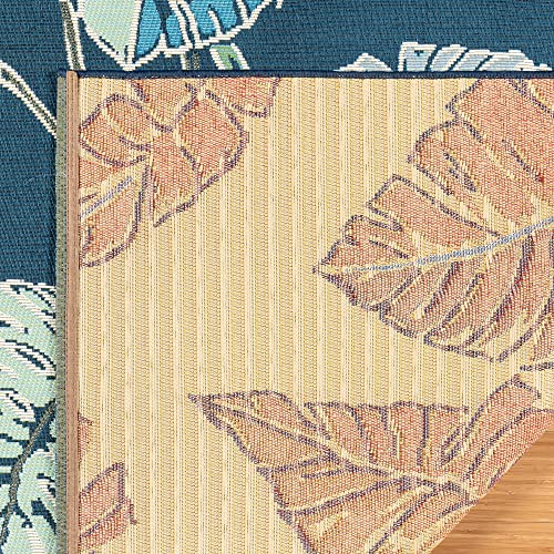 Gertmenian Premium Printed Indoor Outdoor Rugs by Reyn Spooner - 5x7 Standard, Soft, Durable, & Washable Tropical Rugs for Deck, Patio or Living Room - Monstera Leaf, Navy, 46761