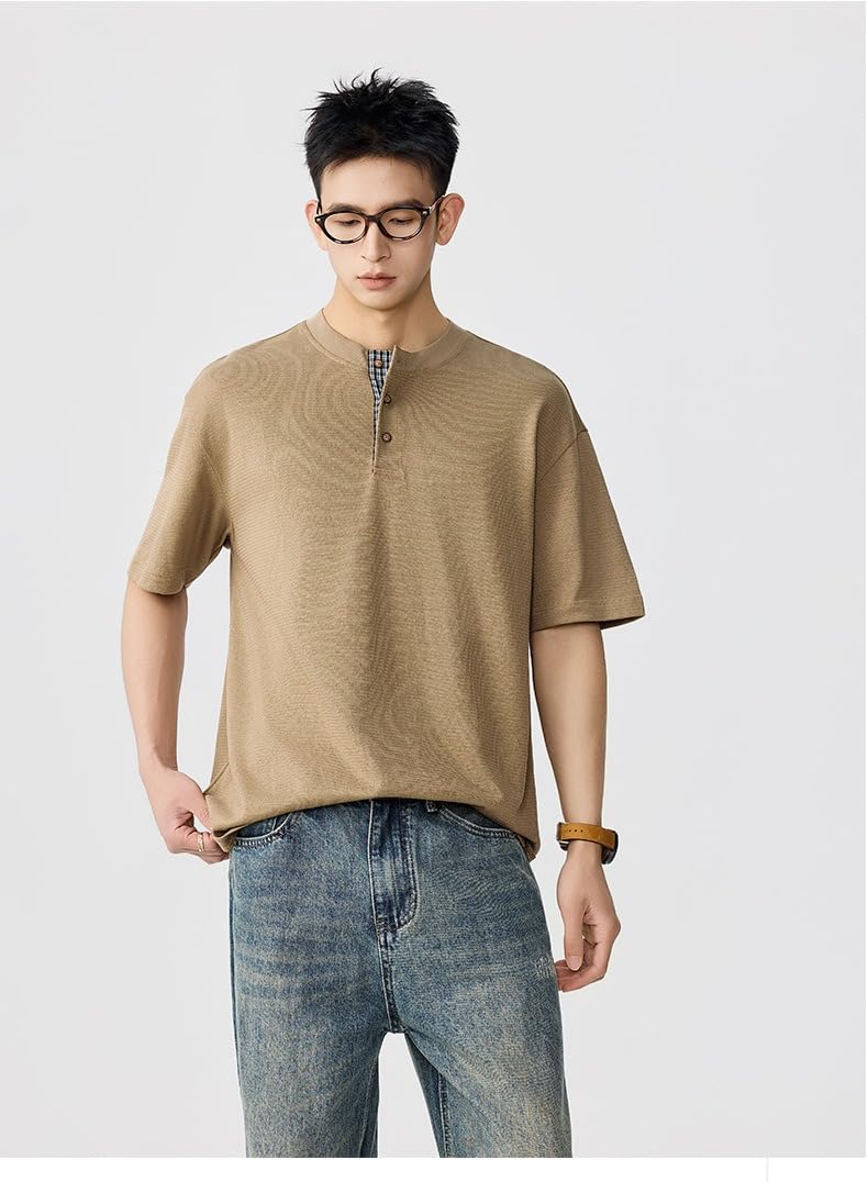 Męska letnia koszulka Henley w stylu vintage na co dzień luźny krótki rękaw