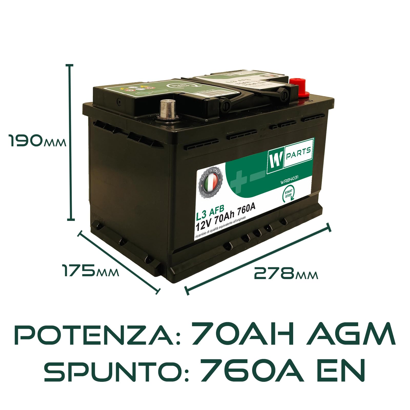 BATTERIA AUTO 70 Ah AFB - 760A | Start & Stop | 278 x 175 x 190 | 70Ah | VR760