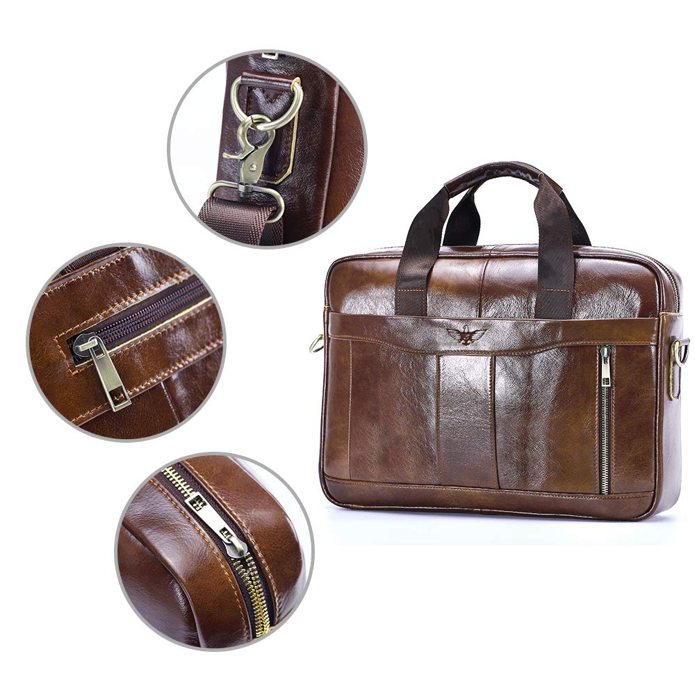 Sacoche Ordinateur Homme Cuir Véritable 15,6 Pouces Bandoulière Sac Porte Document Business