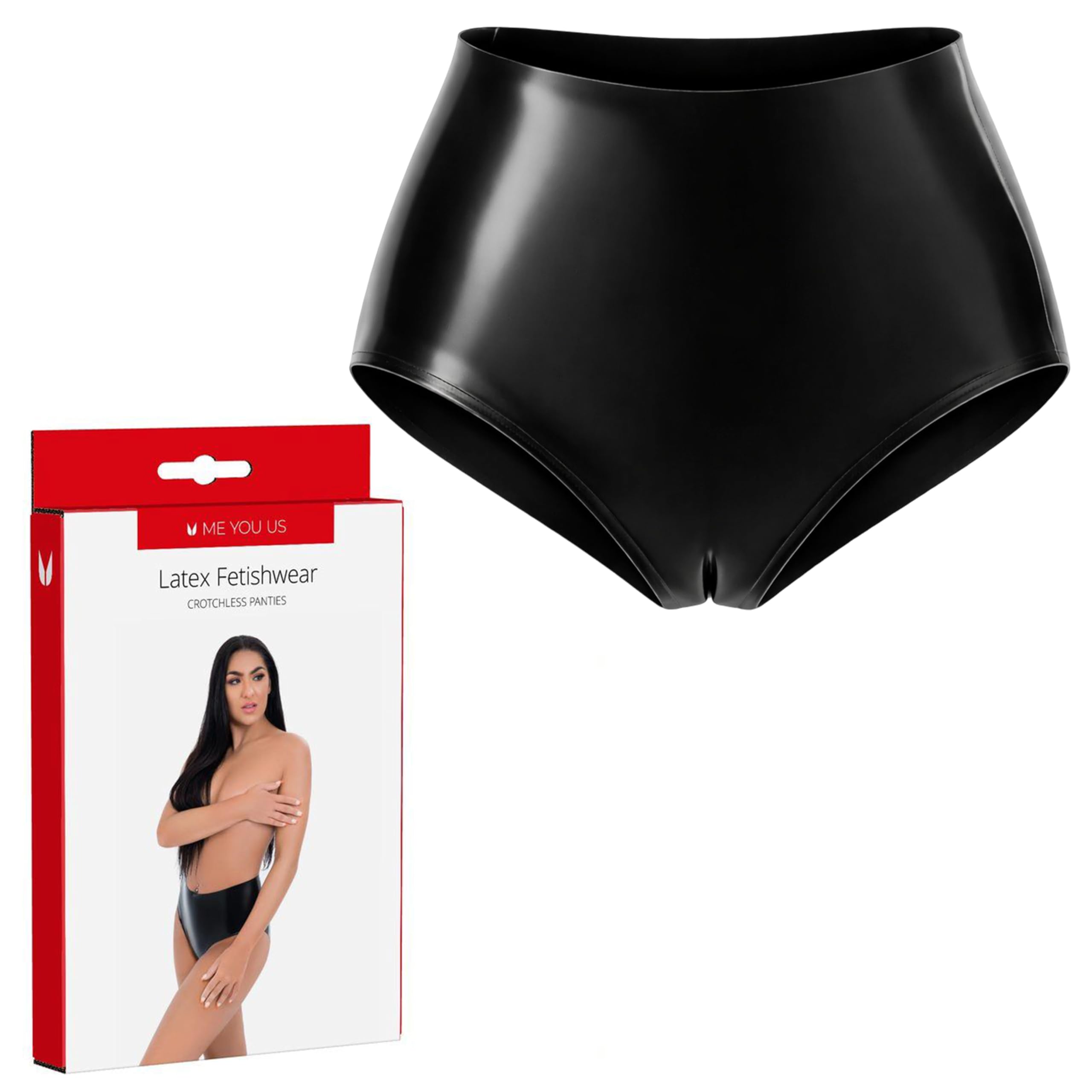 Me You Us Latex Crotchless Panties – Black Fetish Lingerie for Women – Size Large (UK 12-14) – Sexy Open Crotch Underwear for BDSM Roleplay & Erotic Fetishwear