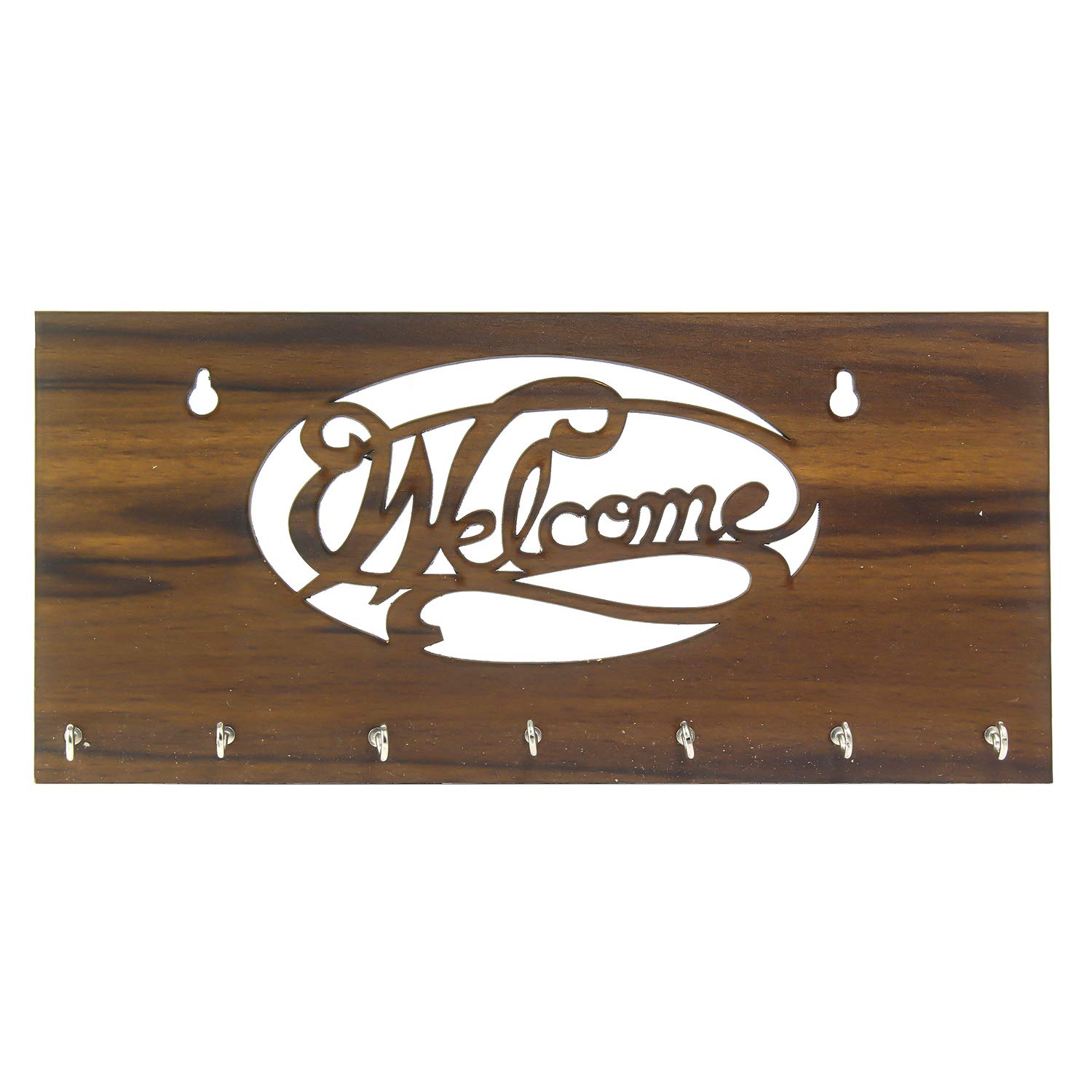 eCraftIndia Welcome Theme Wooden Key Holder with 7 Hooks