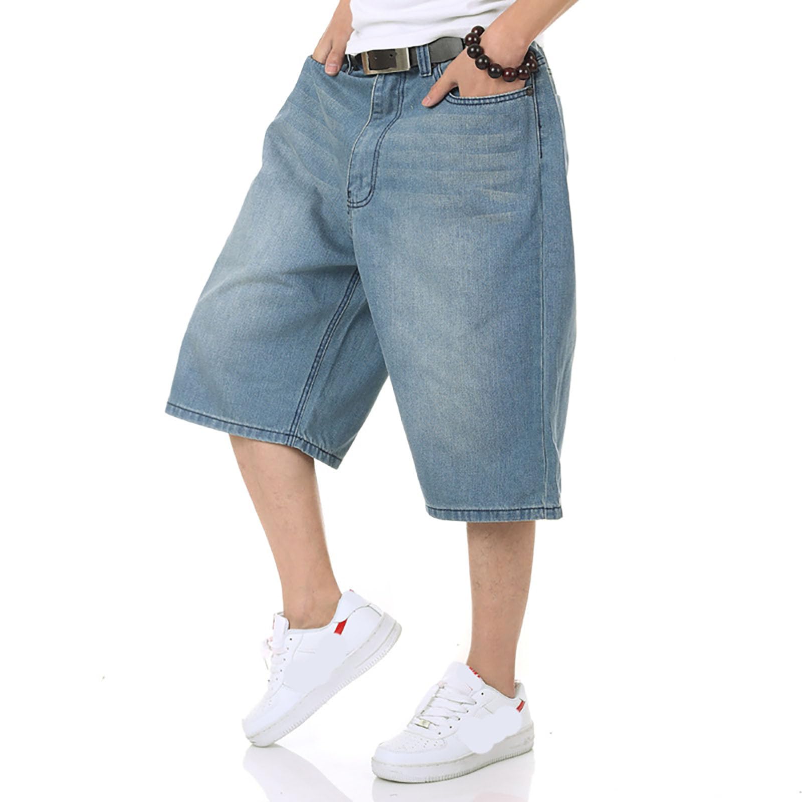 Dreiviertel Hose Herren, Jeans Kurz Herren, Schnelltrocknende Shorts aus Eisseide für Männer mit Fester fünfeckiger Jogginghose