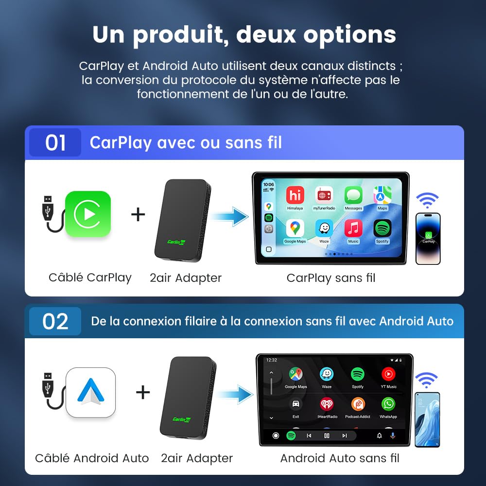 Carlinkit 5.0 Adaptateur CarPlay sans Fil & Android Auto sans Fil 2 en 1,pour carplay Filaire et Android Auto Filaire,Conversion et Mise à Niveau vers Le CarPlay et Androidauto sans Fil,Type-C/USB-A