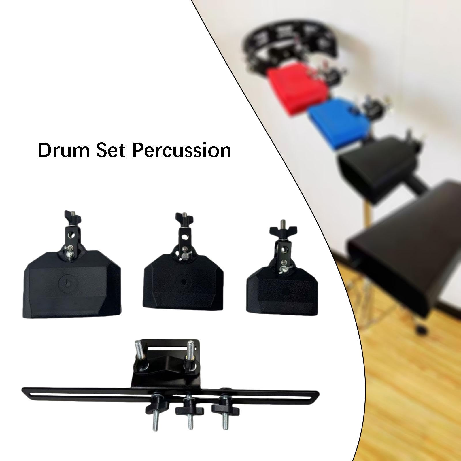 Set di Batteria Da 3 Pezzi, Supporto per Campane, Blocchi per Percussioni Latine, Montaggio in Lega di Zinco, Ideale per Gruppi Musicali, Nero