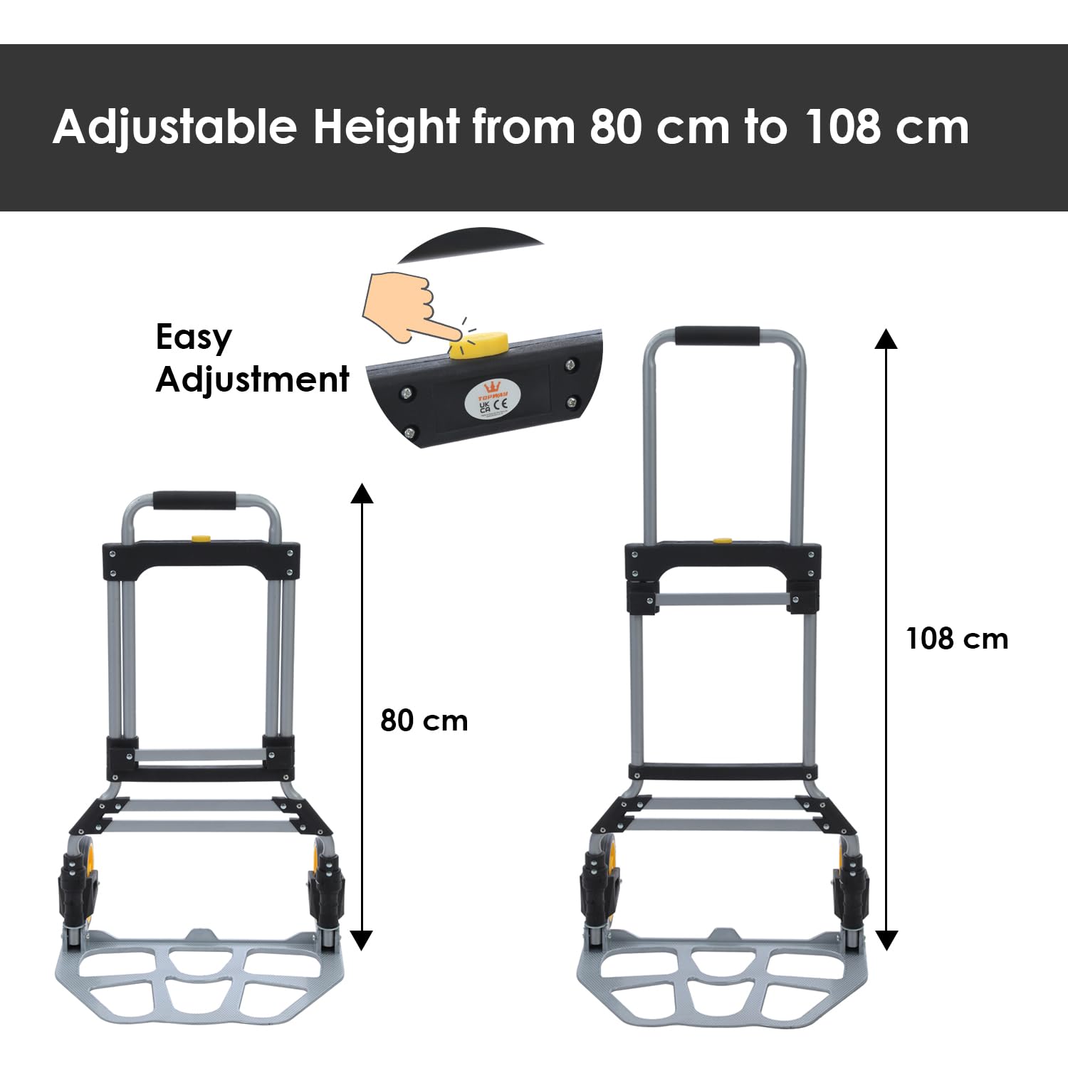 TOPWAY Klappbare Sackkarre Aluminium, Faltbarer Transportwagen mit Plattform, 120 kg Tragkraft, Teleskopgriff, multifunktionaler Handwagen für Haushalt, Büro & Garage, 552174