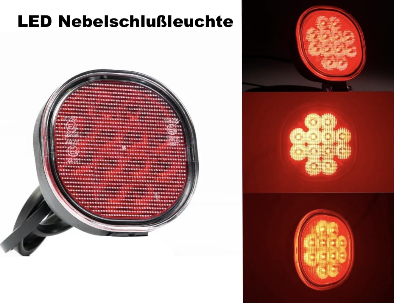 LED Nebelschlussleuchte 75mm 12-36V Anhänger LKW PKW Traktor Wohnwagen Super Seal IP67 E9 wasserdicht rot