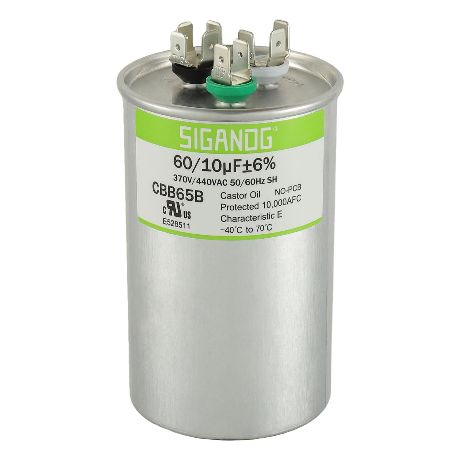 SIGANDG 60/10 uF 60+10 MFD 370V or 440V CBB65 Dual Run Start Round Capacitor 60 10 uF MFD 370 440 Volt VAC for Condenser Straight Cool or Heat Pump