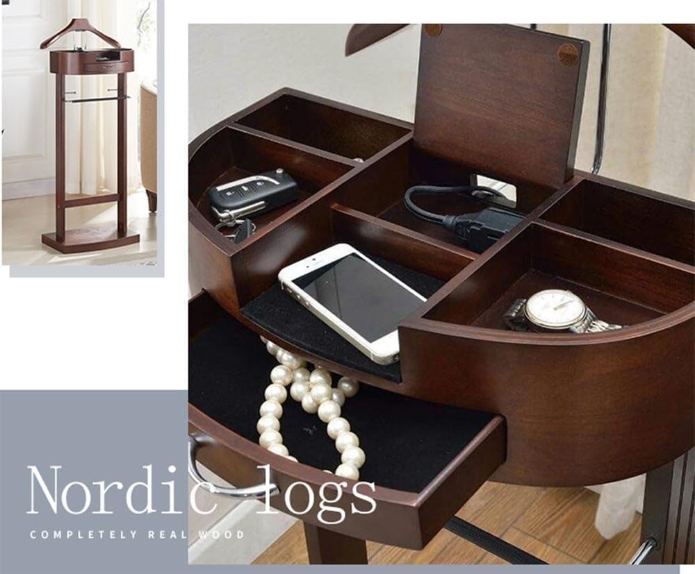 Freestanding Suit Stand & Clothes Butler Valet Rack with Shoe Organizer, Trouser Bar & Top Tray - Stylish Entryway & Bedroom Storage Solution (Black)