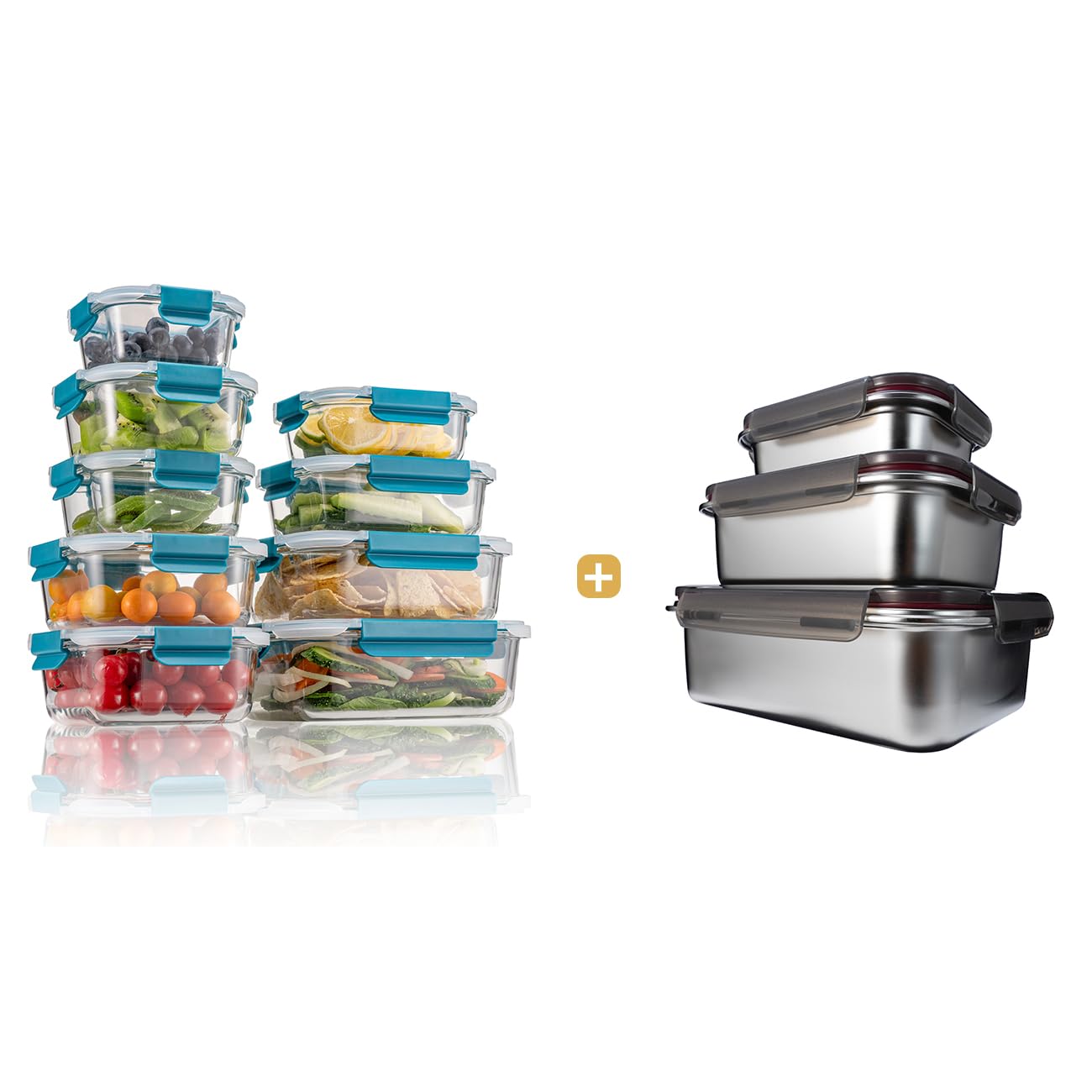 GC GENICOOKGlass Turquoise Food Storage Containers & Stainless Steel food container