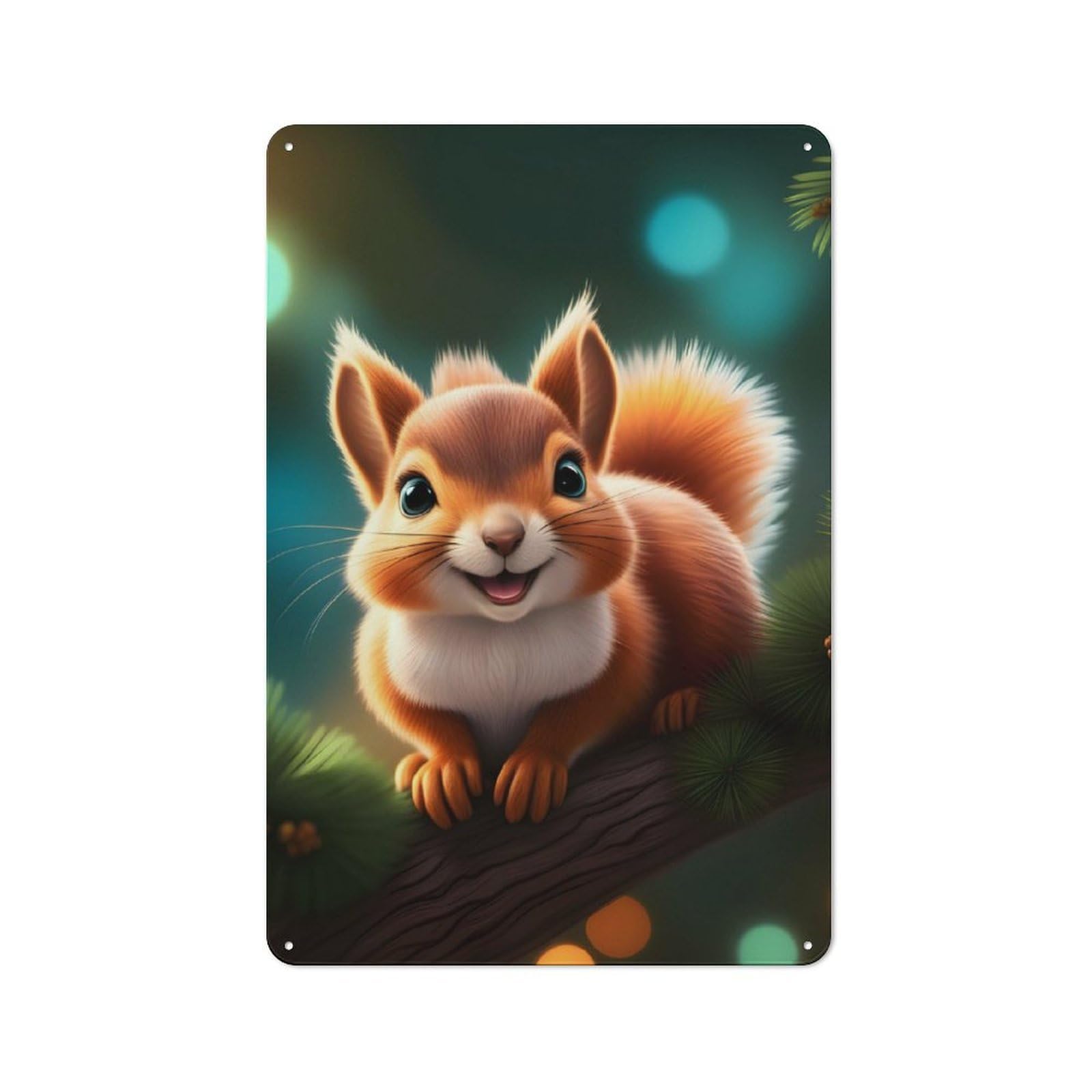 Junmoney Squirrel Tin Wall Plaque 30X20cm With For Living Room Or Hallway, For Garage, Workshop And Man Cave Decoration