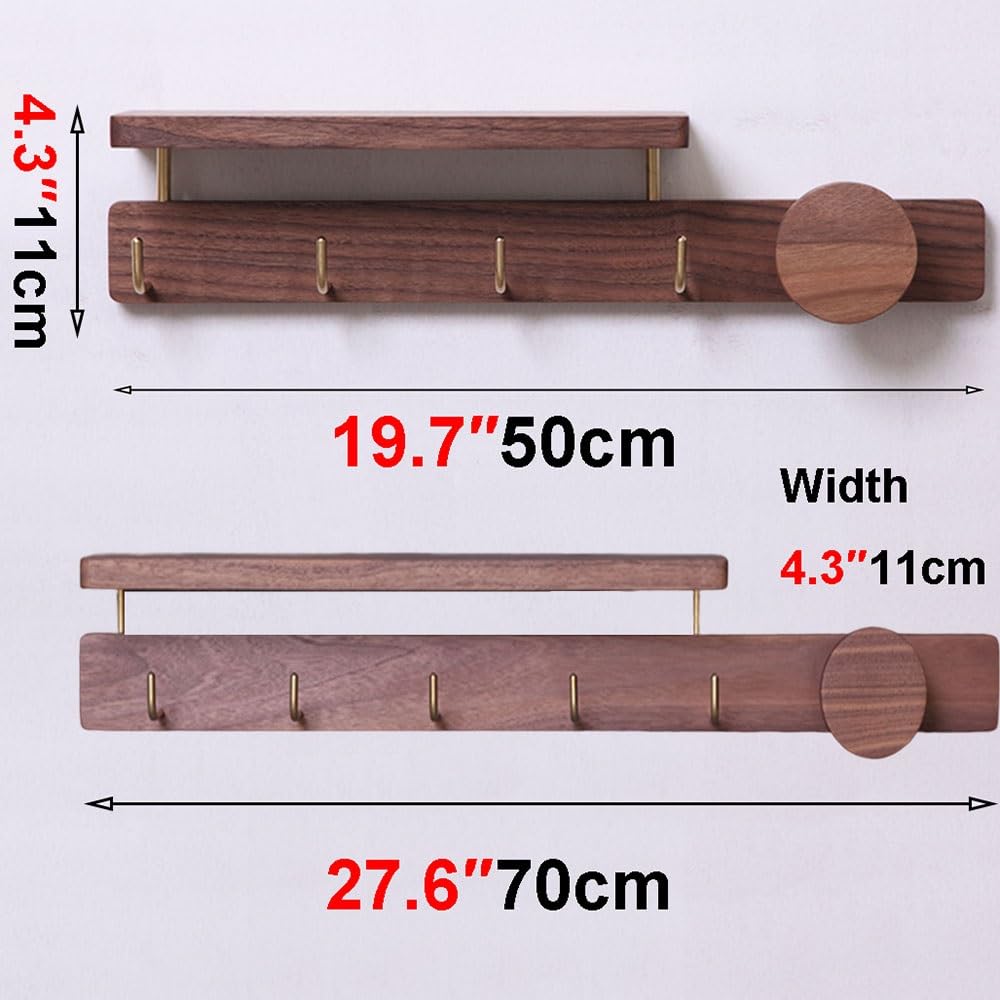 Detive Sto Solut - Appendiabiti da parete in legno di noce con mensola, per ingresso, camera da letto e appendiabiti (50 cm e 70 cm)
