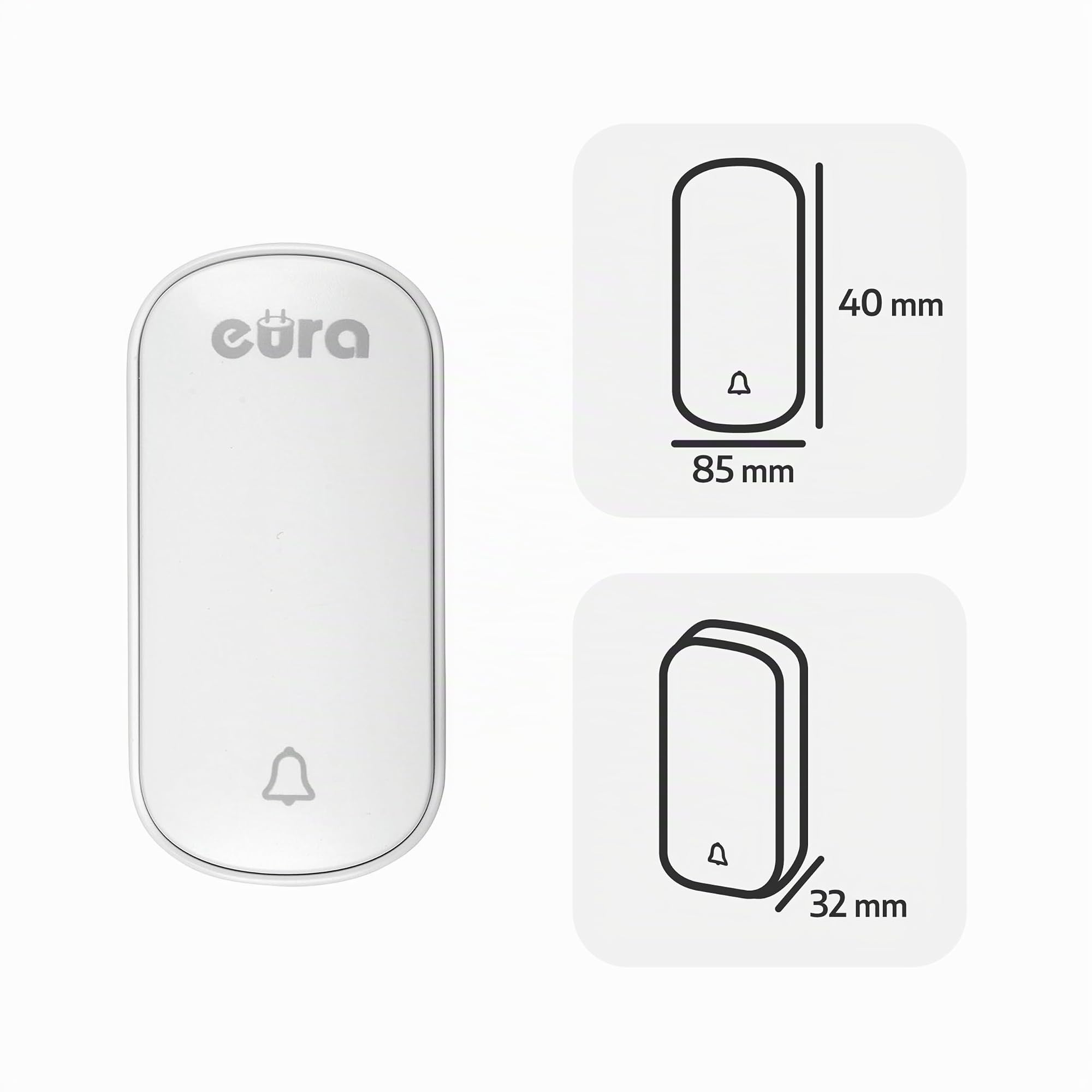 Timbre inalámbrico sin batería SOUL WDP-91H2 con enchufe de ~ 230 V de Eura-Tech, para exteriores, resistente al agua, inalámbrico, alcance de 100 m, 58 melodías, 4 niveles de volumen