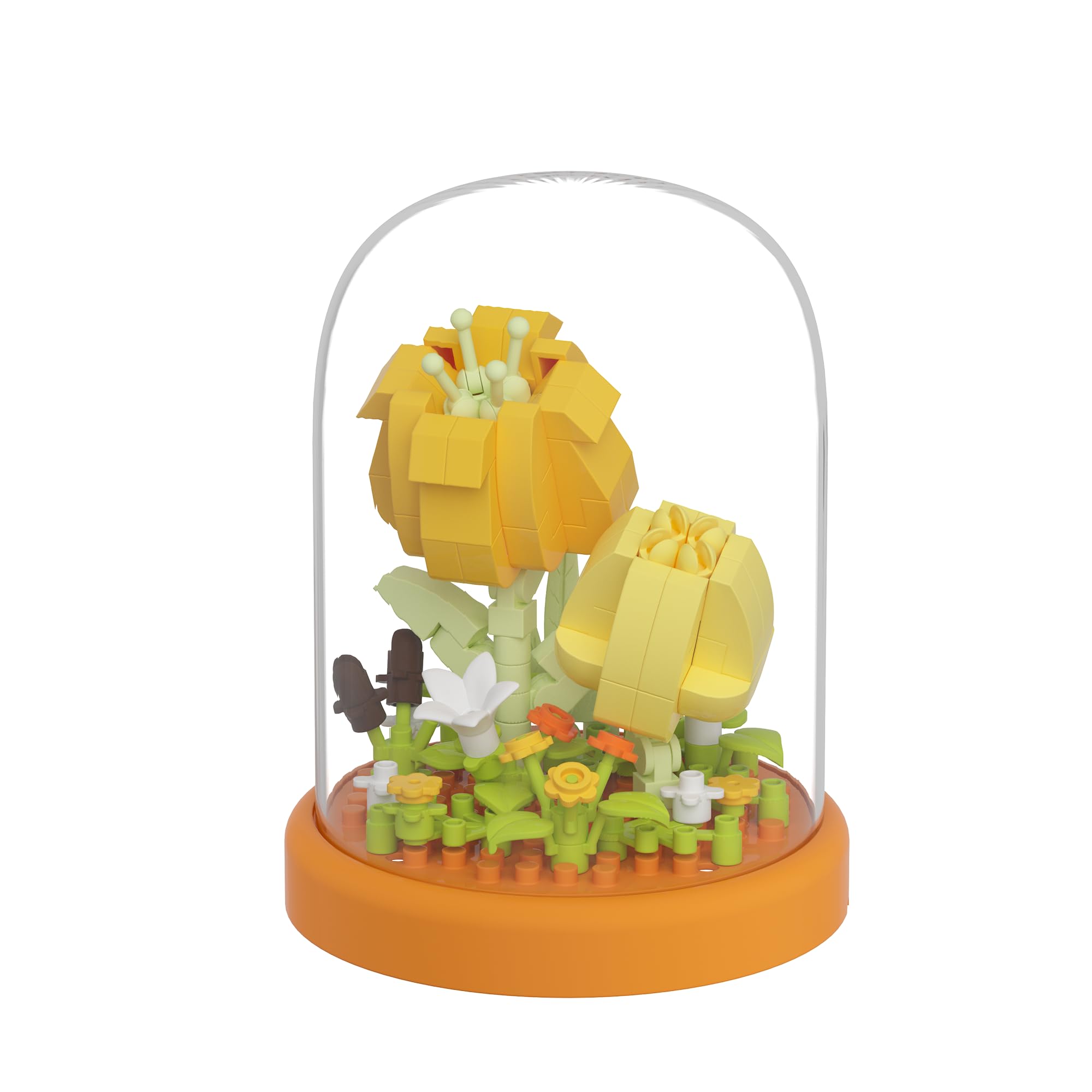 Tulips Secret Mini Flower Building Toy Bouquets with Dust Cover Set Creative Assembly Bonsai Tree Ideal for Home Decor Collection Toys
