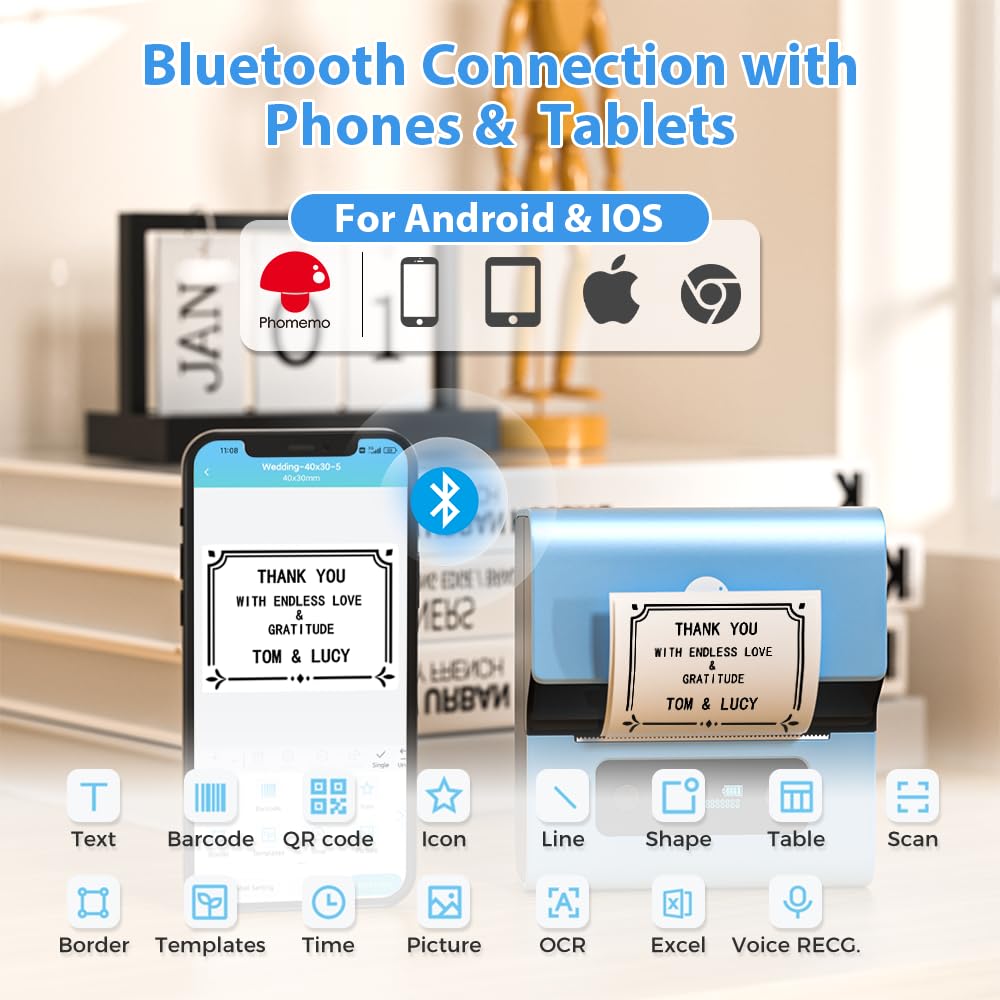 Phomemo M221 Etichettatrice Termiche Bluetooth, Set di Etichettatrice Portatile per piccole imprese, casa, scuola, Stampante Etichette Adesive con 3 rotoli di etichette e 1 borsa portatile, Blu