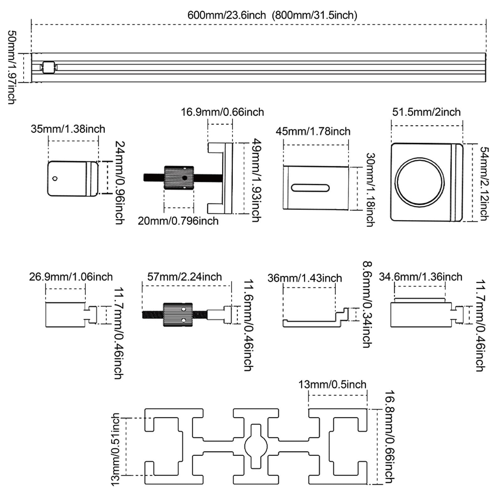 Goshyda 800 Mm Verstellbare Frässchablone, Schienensystem aus Aluminiumlegierung mit Klaren Markierungen für Professionelle Holzbearbeitungsgenauigkeit
