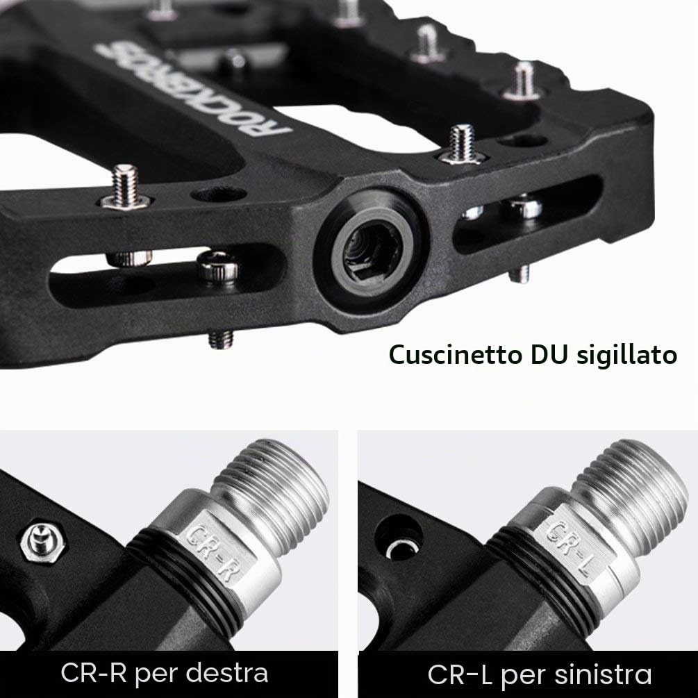 ROCKBROS Pedali per Bici MTB in Nylon Asse 9/16" Universali Pedali Bicicletta Flat con Cuscinetti, Impermeabile Antiscivolo Antipolvere Superficie Larga Leggeri Accessori Bici