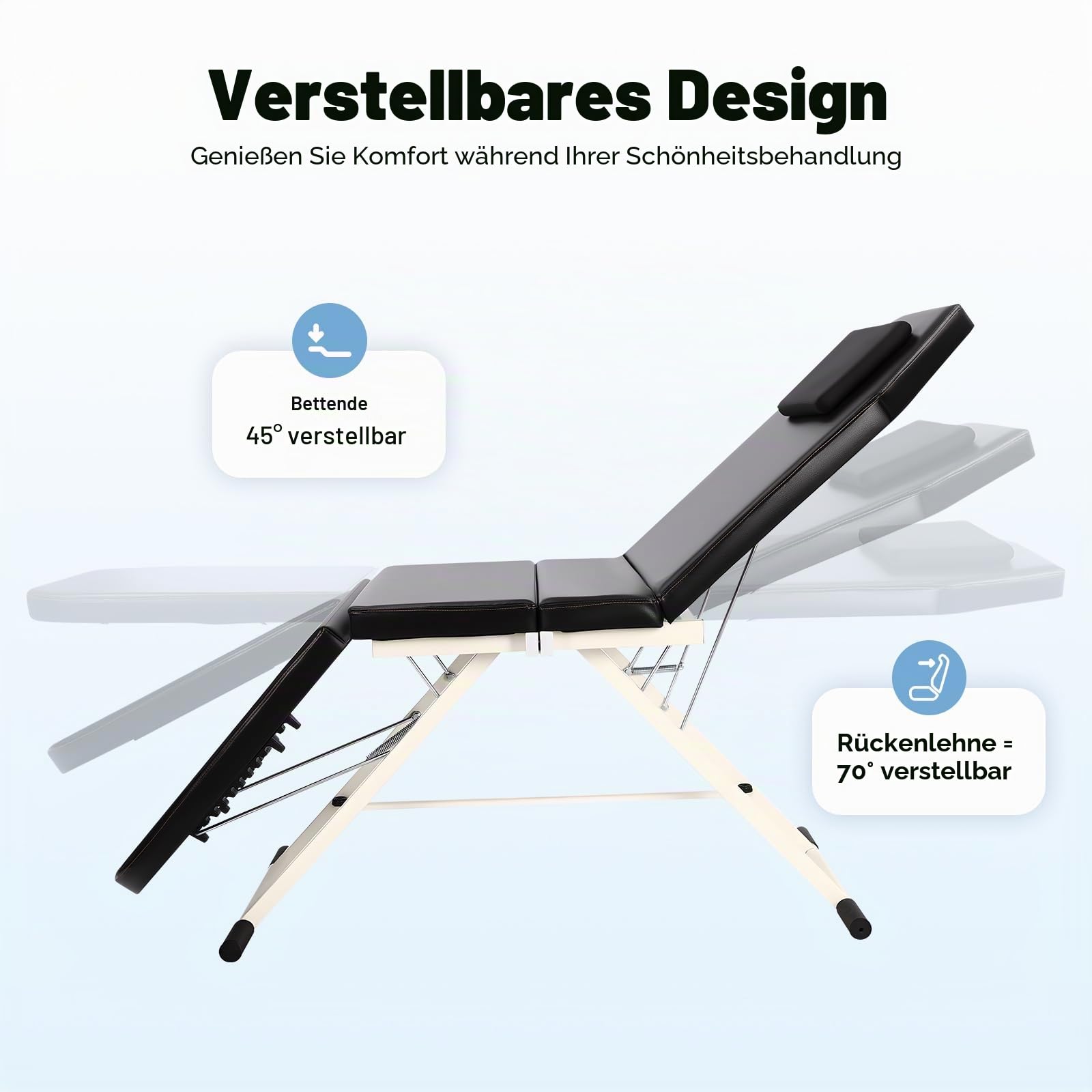 Kosmetikbett Massagetisch, Tragbare SPA Salon Bett mit 3 Zonen Klappbar, Mobile Massagebett, Kosmetikstuhl Massageliege MassageStühl, PVC Kosmetikliege, für Professionelle Massagetherapeuten