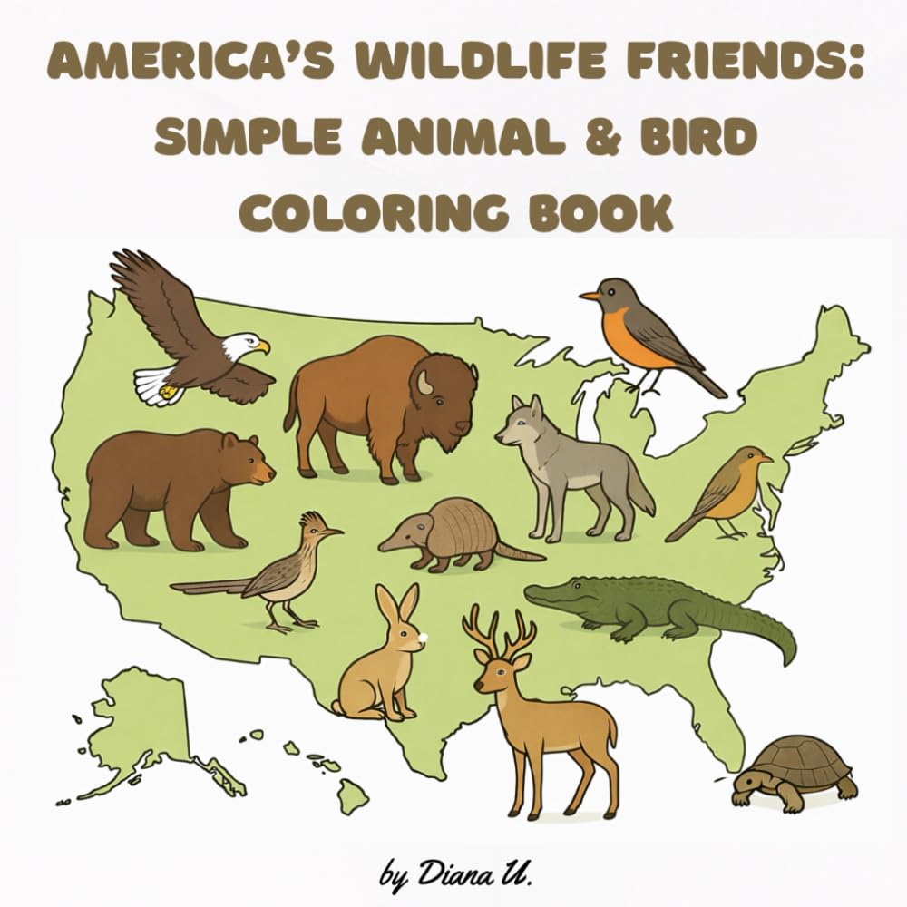 America’s Wildlife Friends: Simple Animal & Bird Coloring Book