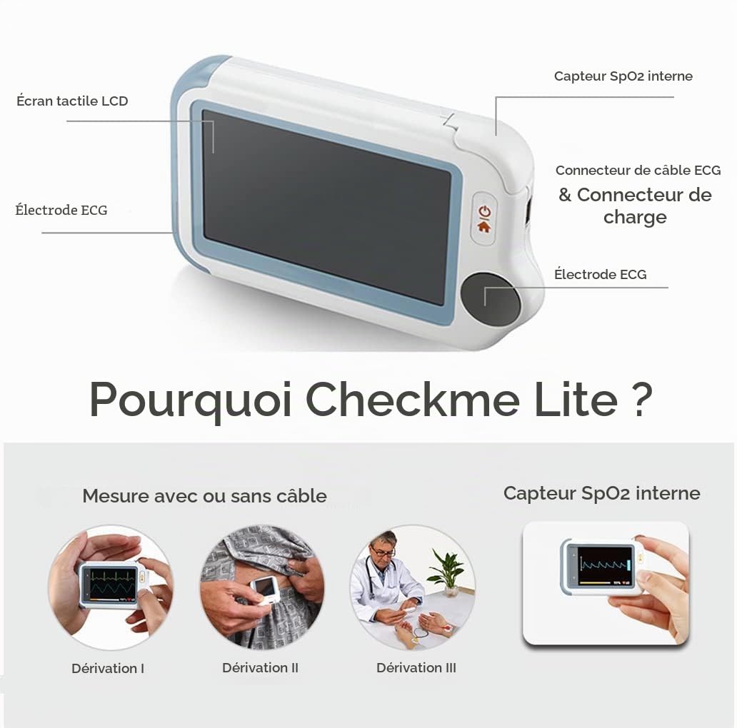 Wellue Moniteur ECG et oxymètre | Mesure ECG/SpO2 en 20s | Bluetooth Capteur Portable + appli (iOS/Android)
