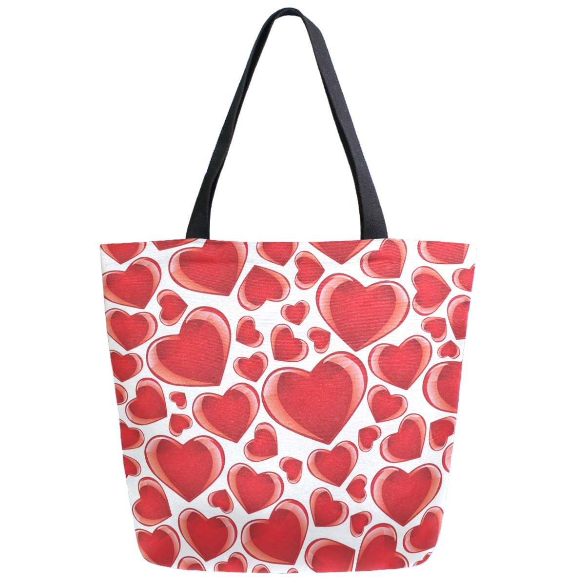 Chic Extra Large Shoulder Grocery Tote Bag, Sweet Cute Hearts Pattern Canvas Reusable Handle Bags for Men Women Gym Weekender Picnic Beach Travel Home
