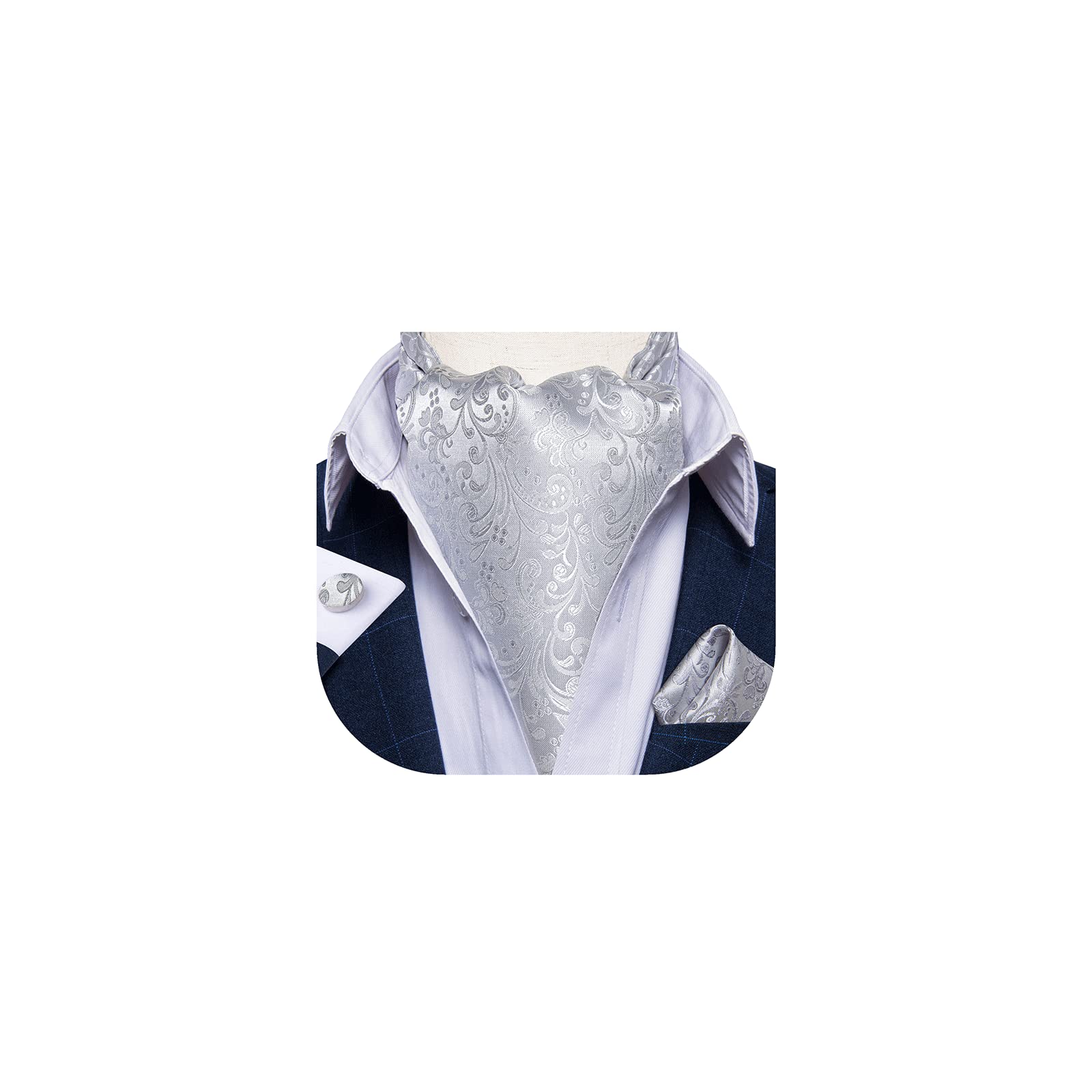 DiBanGu Jacquard Woven Ascot Silk Cravat Set for Men Wedding