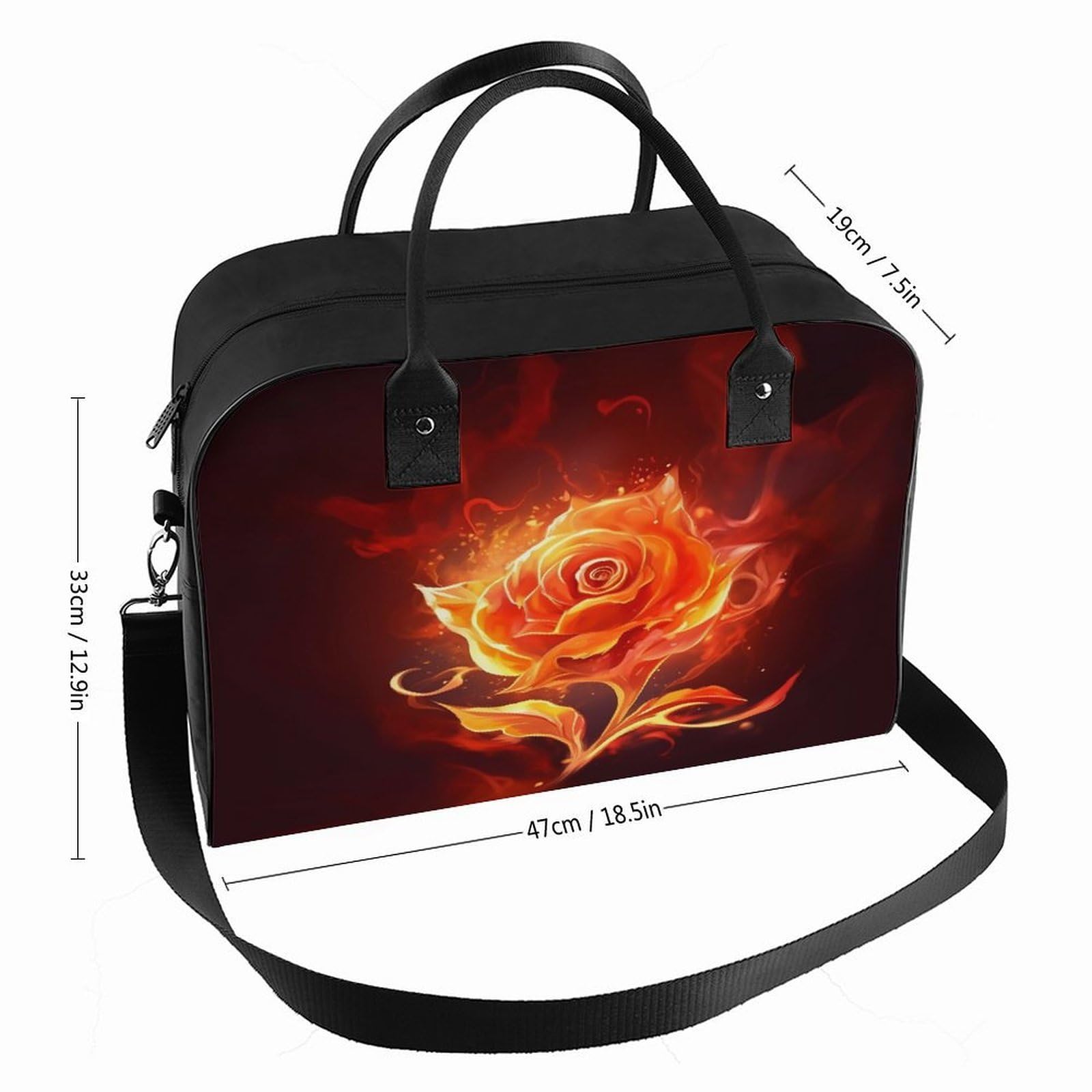 Flame Rose Laptop Tote Bag Casual Travel Handbag Multi Pocket Shoulder Bags for Work Travel