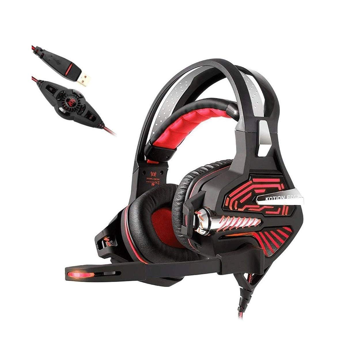 Auriculares USB 7.1 de Sonido Envolvente de Juegos for PC, Xbox One, los Auriculares del oído Más de Sonido Envolvente con micrófono, luz del LED for Mac Interruptor portátil Playstation